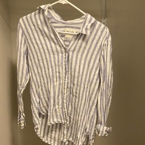 Abercrombie linen blue and white striped button down